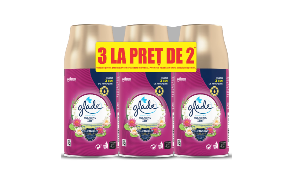 Pachet rezerve odorizant aer cu actiune continua pentru camera Glade Automatic Spray Relaxing Zen 3 x 269 ml